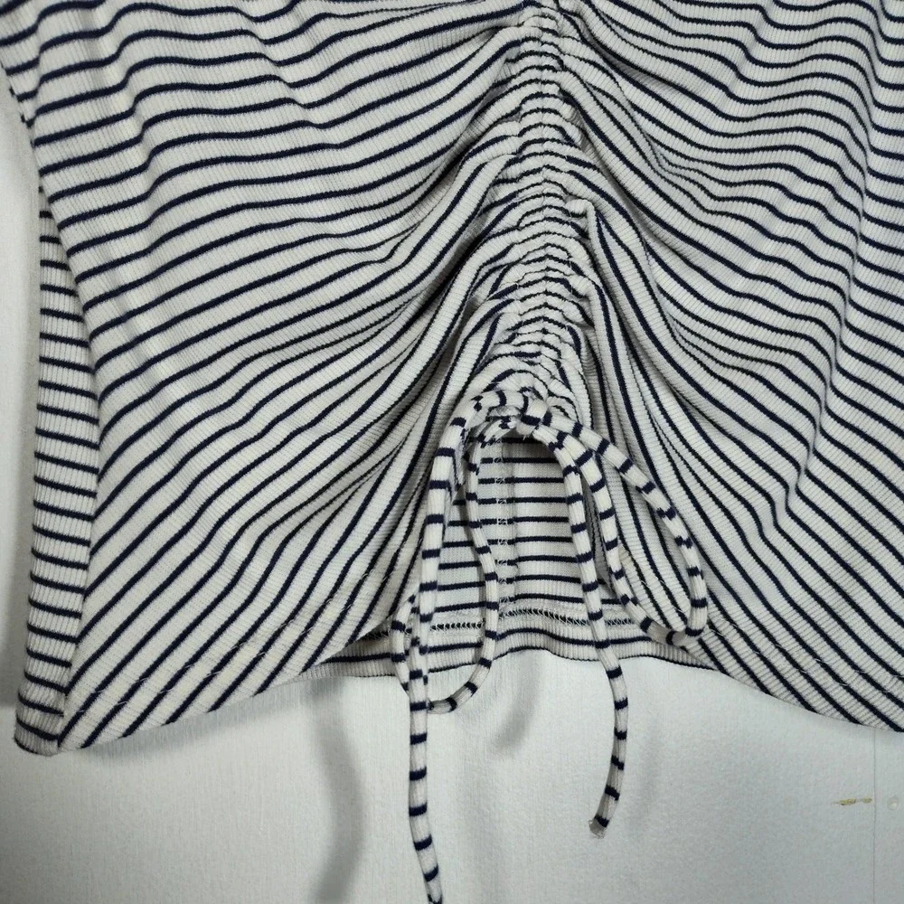 Pilcro Womens Navy White Striped Ruched Front Drawstring Ribbed Tank Top Size M - Picture 6 of 11